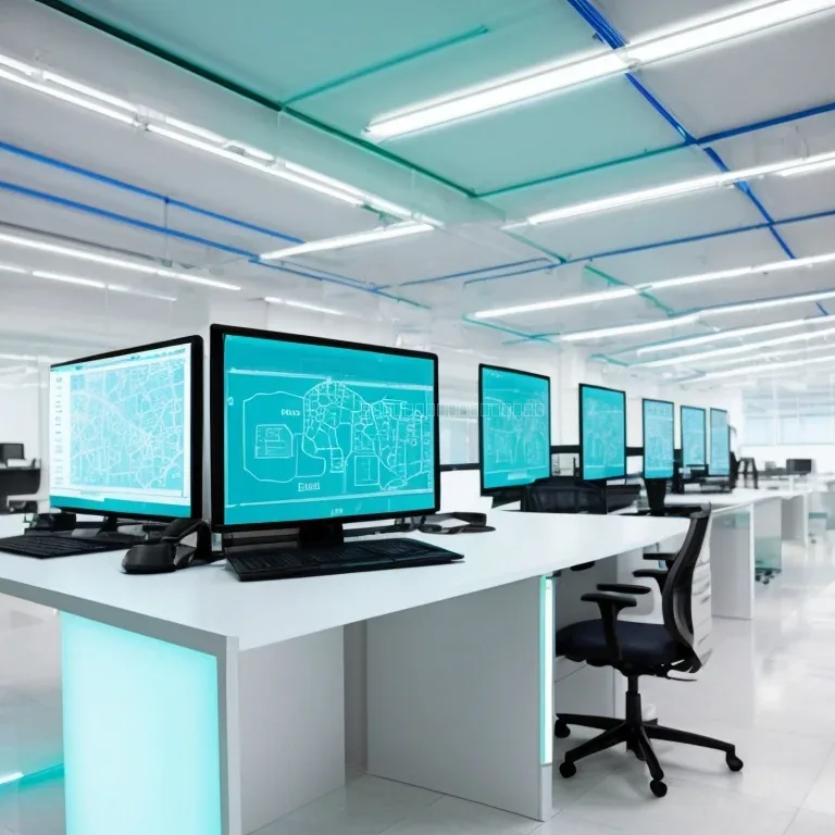 Workspace with AI visualization screens